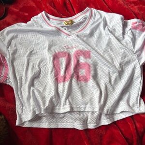 Women's White and Pink Jersey Top